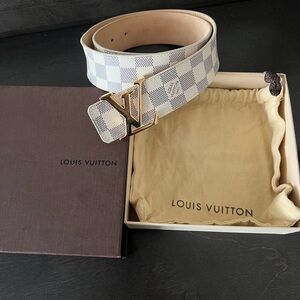 Louis Vuitton Damier Azur Belt with Gold LV Buckle